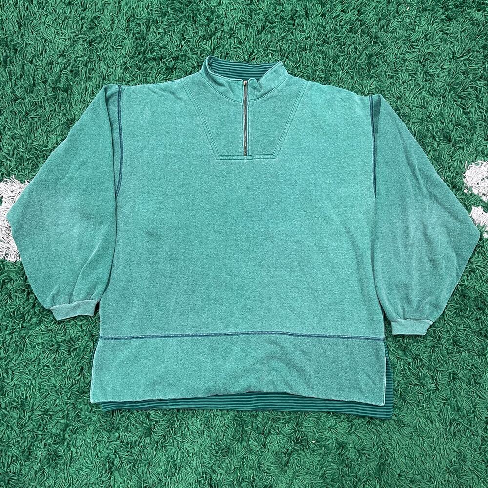 Vintage 90s Anchor Blue Green 1/4 Zip Pullover Sweater Size Large L B10